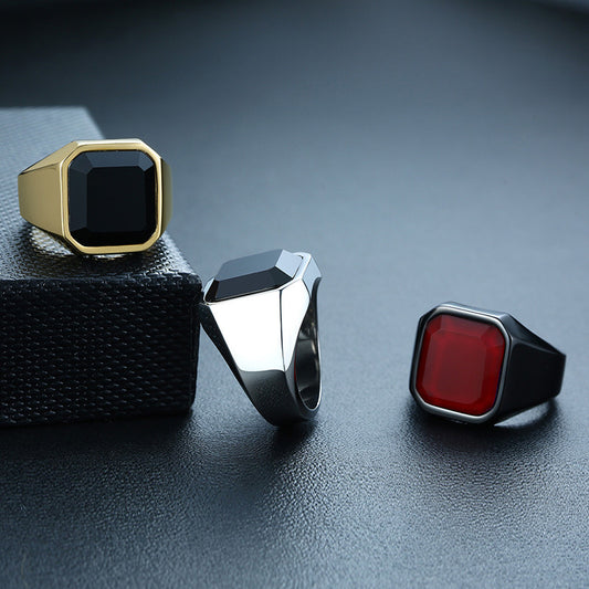 Black Square Ring - Bold Gold and Silver Design