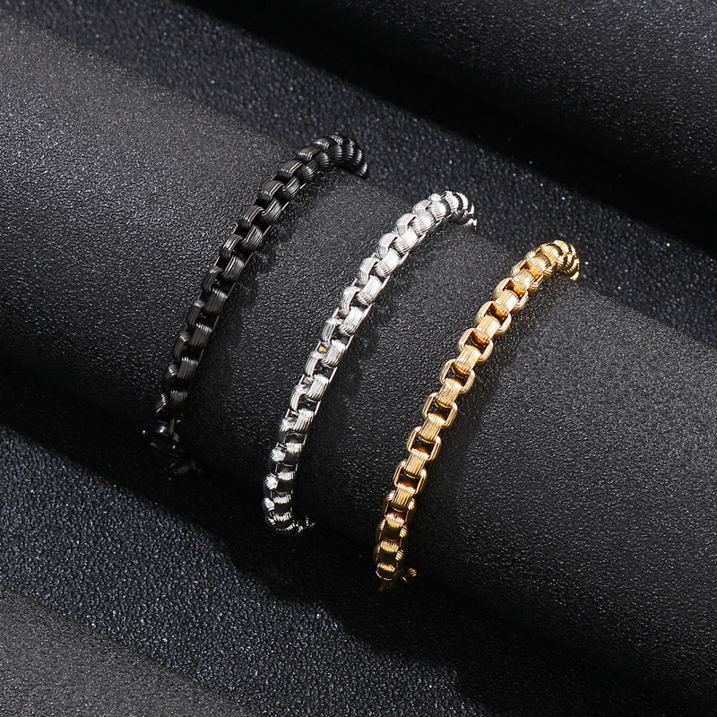 Texturized Box Bracelet - Black and Gold Chain