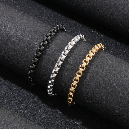 Texturized Box Bracelet - Black and Gold Chain