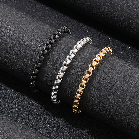 Texturized Box Bracelet - Black and Gold Chain