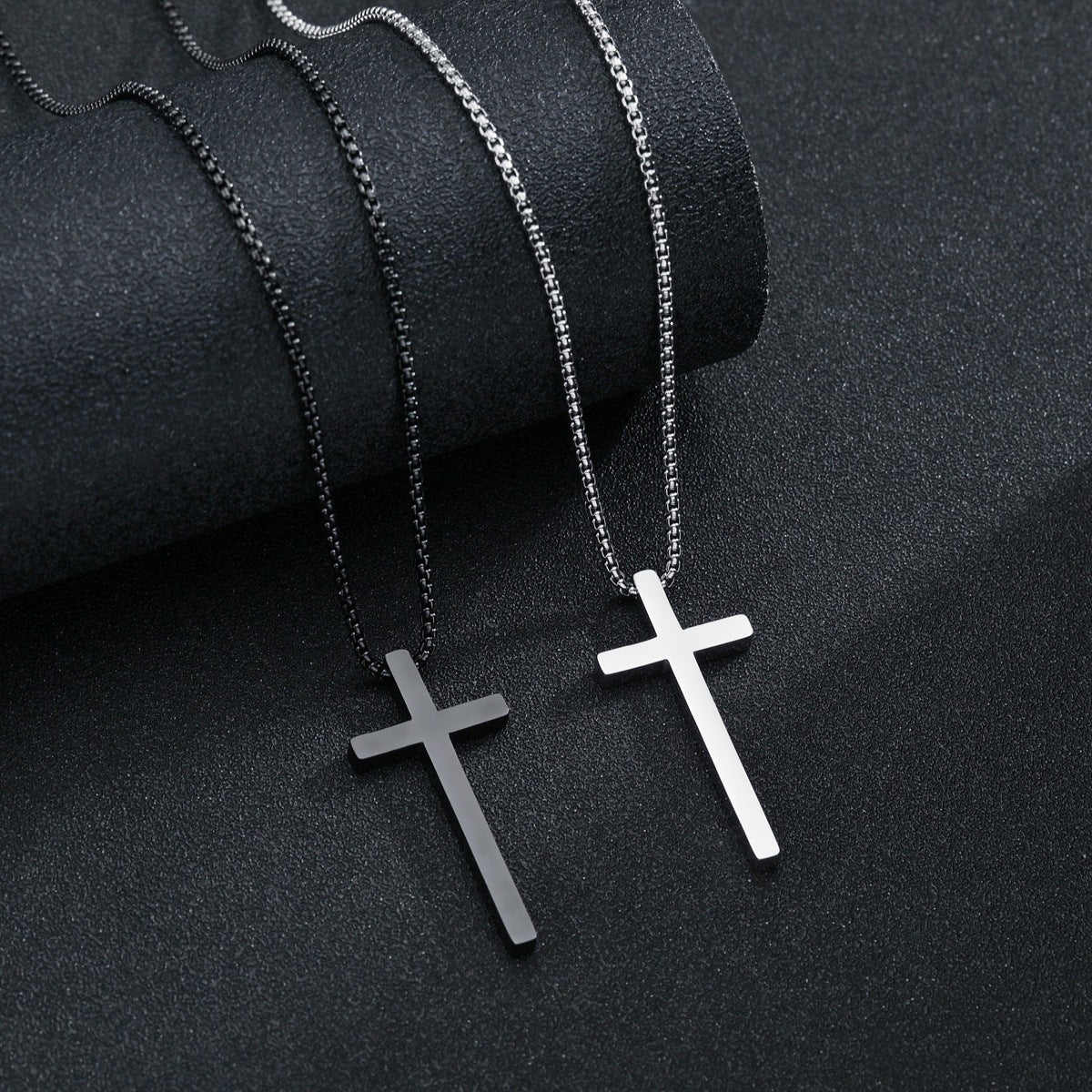 Cross Necklace - Sleek Black and Silver Cross Pendants