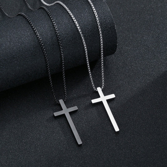 Cross Necklace - Sleek Black and Silver Cross Pendants