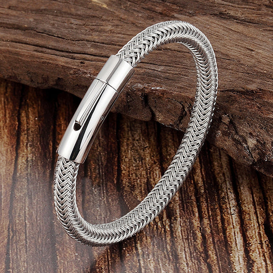 Braided Bracelet - Stylish Silver Braided Cuff