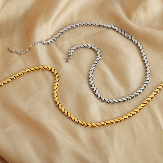 Leafs Necklace - Twisted Gold and Silver Chain