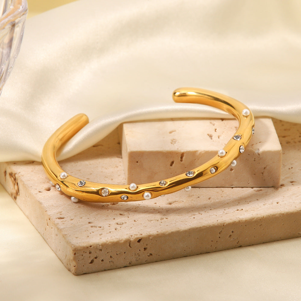 Corisande Bracelet - Gold Cuff with Gem Accents