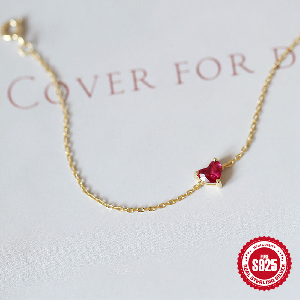 Red Heart Bracelet - Dainty Gold Chain with Heart Charm