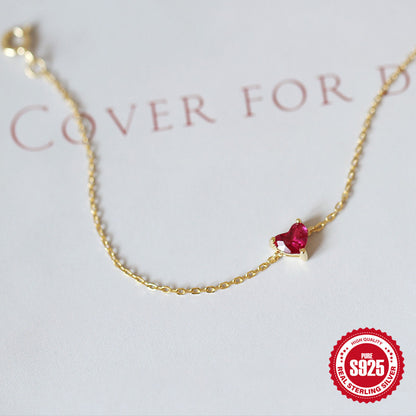 Red Heart Bracelet - Dainty Gold Chain with Heart Charm